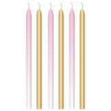 Dortové svíčky růžové a zlaté s držáky 6 ks 12 cm 