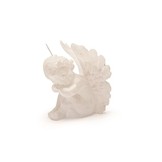 Svíčka anděl sedící bílá perleťová 10 cm x 9 cm x 7,5 cm 