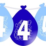 Balonky narozeniny číslo 4, visící 5ks modré