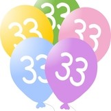Balónky s číslem 33, 5 ks