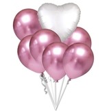 Balónky chromové růžové a bílé srdíčko set 