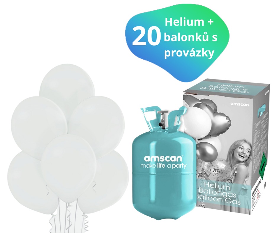 Helium sada + balónky 20 ks bílé