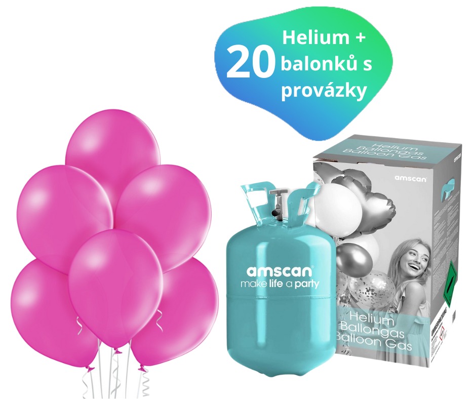 Helium sada + balónky 20 ks růžové