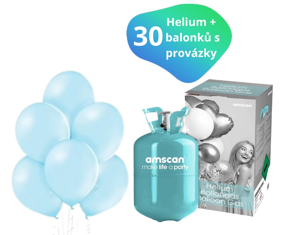 Helium sada + balónky 30 ks světle modré