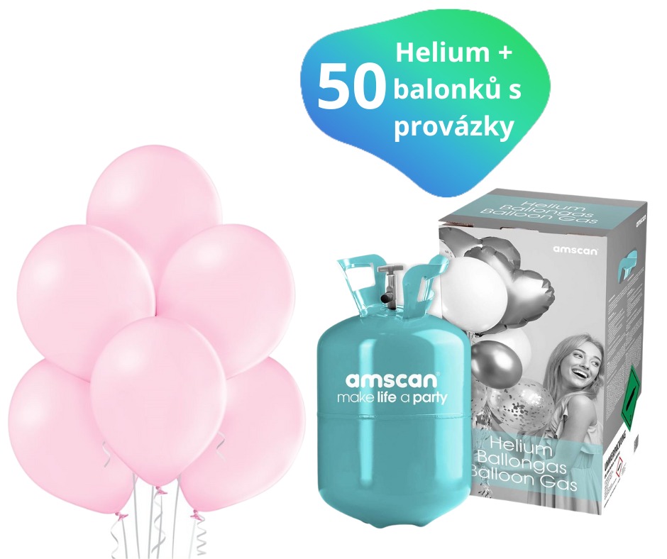 Helium sada + balónky 50 ks světle růžové