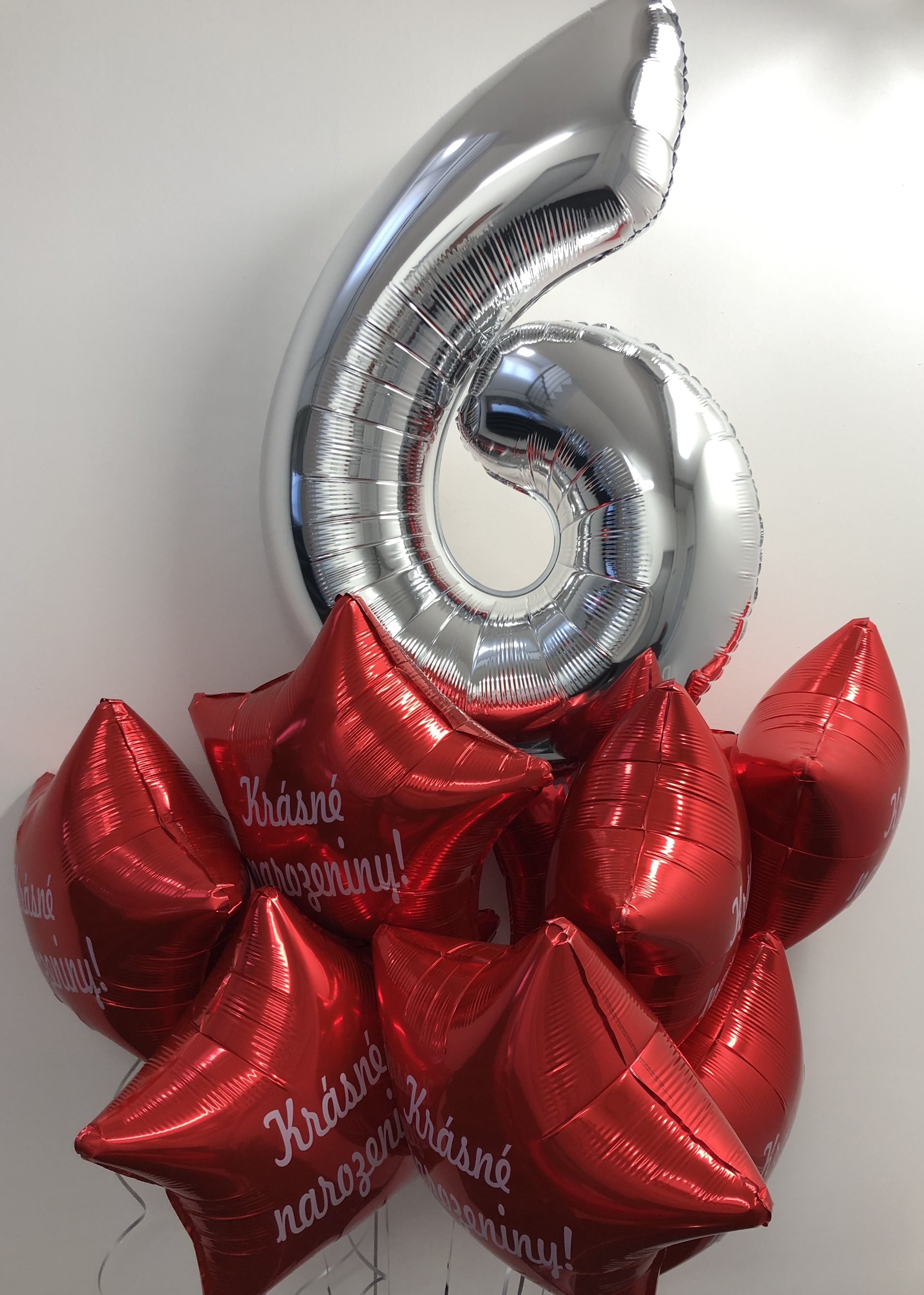 Balónek fóliový narozeniny číslo 6 stříbrný 66 cm