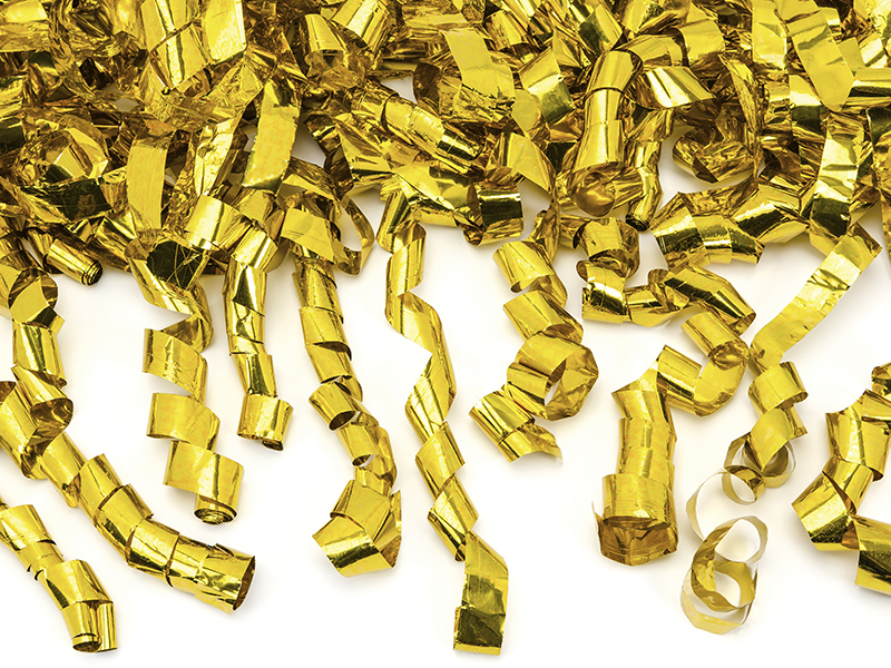 Vystřelovací konfety proužky zlaté 60 cm 