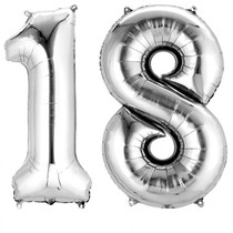 Balónky fóliové narozeniny číslo 18 stříbrné 86cm