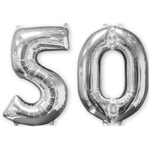 Balónky fóliové narozeniny číslo 50 stříbrna 66 cm