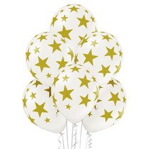 Balónky bílé s potiskem zlaté hvězdy 6 ks 30 cm 