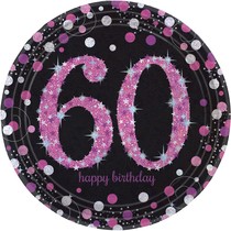 Talíře 60. šťastné narozeniny pink 8 ks 23 cm