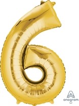 Balónek fóliový narozeniny číslo 6 zlatý 86cm