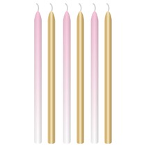 Dortové svíčky růžové a zlaté s držáky 6 ks 12 cm 