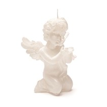 Svíčka anděl s bílou perlou bílá perleťová 15 cm x 11,5 cm x 8,5 cm