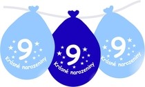 Narozeninové balónky modrý s potiskem 9 visící - 5 ks