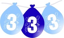 Balonky narozeniny číslo 3, visící 5ks modré