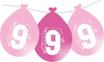 Balonky narozeniny číslo 9, visící 5ks růžové