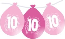 Balonky narozeniny číslo 10, visící 5ks růžové