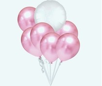 Balónky chromové světle růžové a bílý kruh set