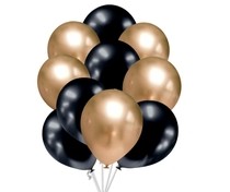 Balónky chromové zlaté a grafitově černé 10 ks 30 cm mix