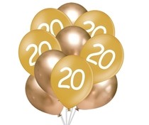 Balónky 20 narozeniny zlaté 10 ks 30 cm mix