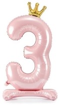 Balónek číslo 3 stojící růžový s korunkou 84 cm