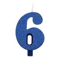 Svíčka číslo 6 modrá s glitrem 9,5 cm