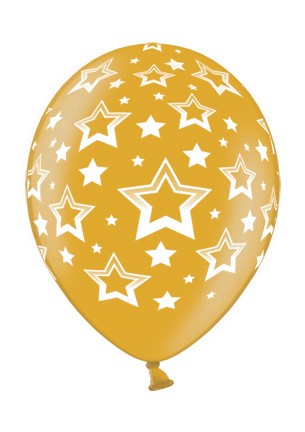 Stars balonek metallic zlatý s plným potiskem