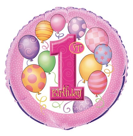 1. narozeniny foliový balonek růžový 45cm