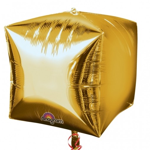 Foliový balónek kostka zlatá 38 cm