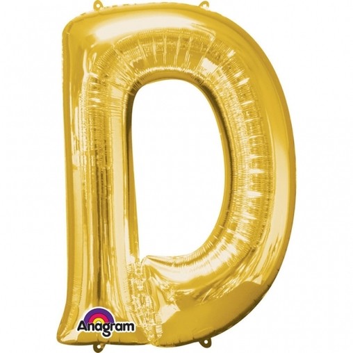 Písmena D zlaté foliové balónky 83 cm x 60 cm
