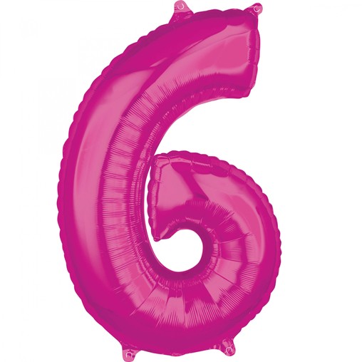 6. narozeniny balónek fóliový číslo 6 růžový 66 cm