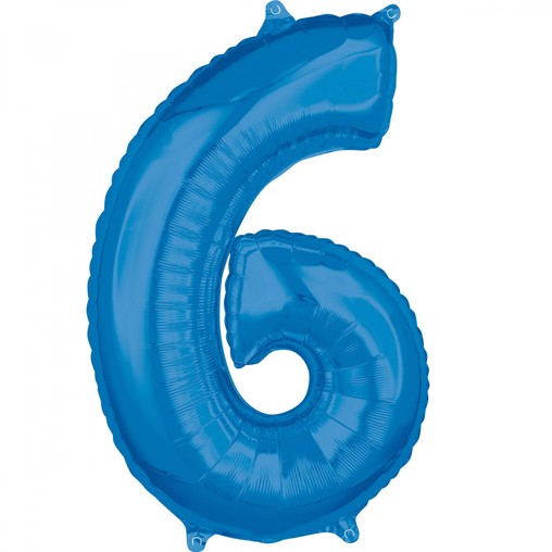 6. narozeniny balónek fóliový číslo 6 modrý 66 cm