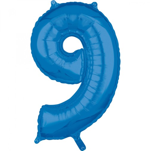 9. narozeniny balónek fóliový číslo 9 modrý 66 cm