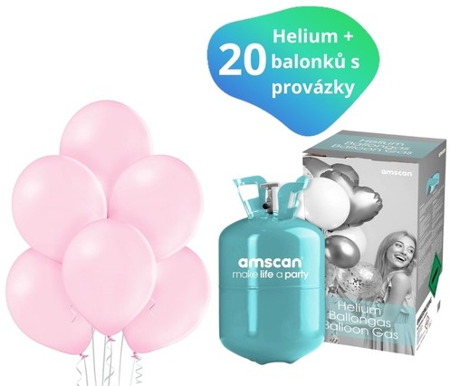 Helium sada + balónky 20 ks světle růžové