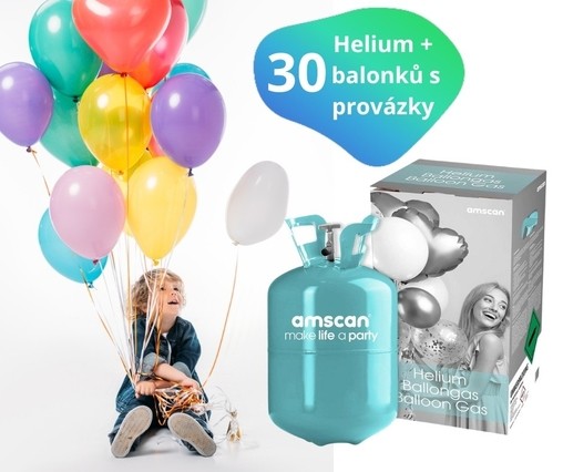 Helium sada + balónky 30 ks mix barev