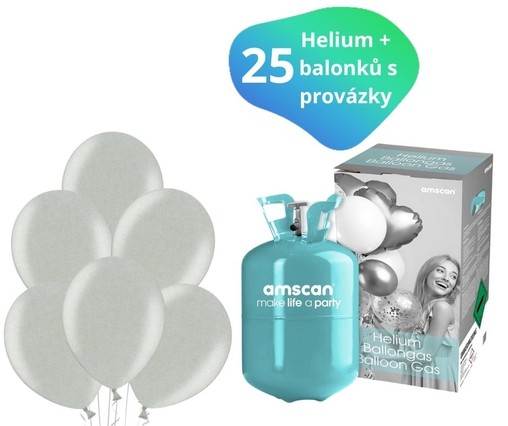 Helium sada + balónky stříbrné metalické