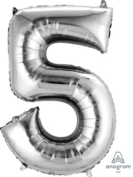 Balónek fóliový narozeniny číslo 5 stříbrný 86 cm