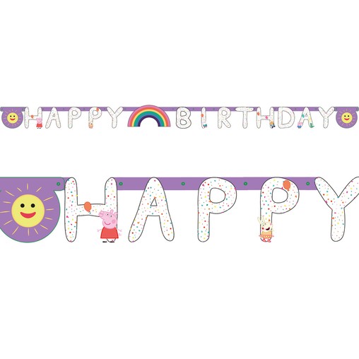 Šťastné narozeniny banner Peppa narozeniny nápis 250 cm x 15 cm